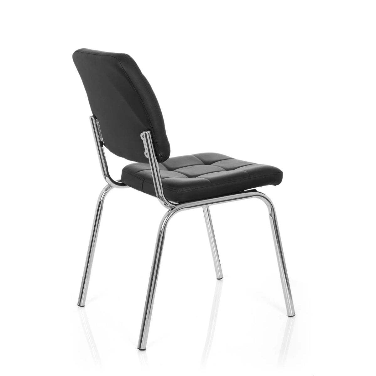 Black Four-legged chair PICENO V with quilted upholstery and chrome frame by hjh OFFICE – 360-degree view (rear three-quarter view 120°)