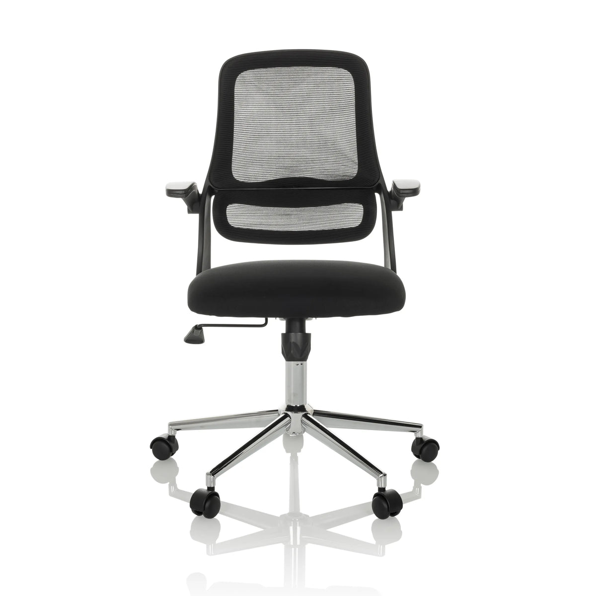 Black Home Office Chair MIKO B ECO with mesh back and five-caster base by hjh OFFICE – 360-degree view (front view 0°)