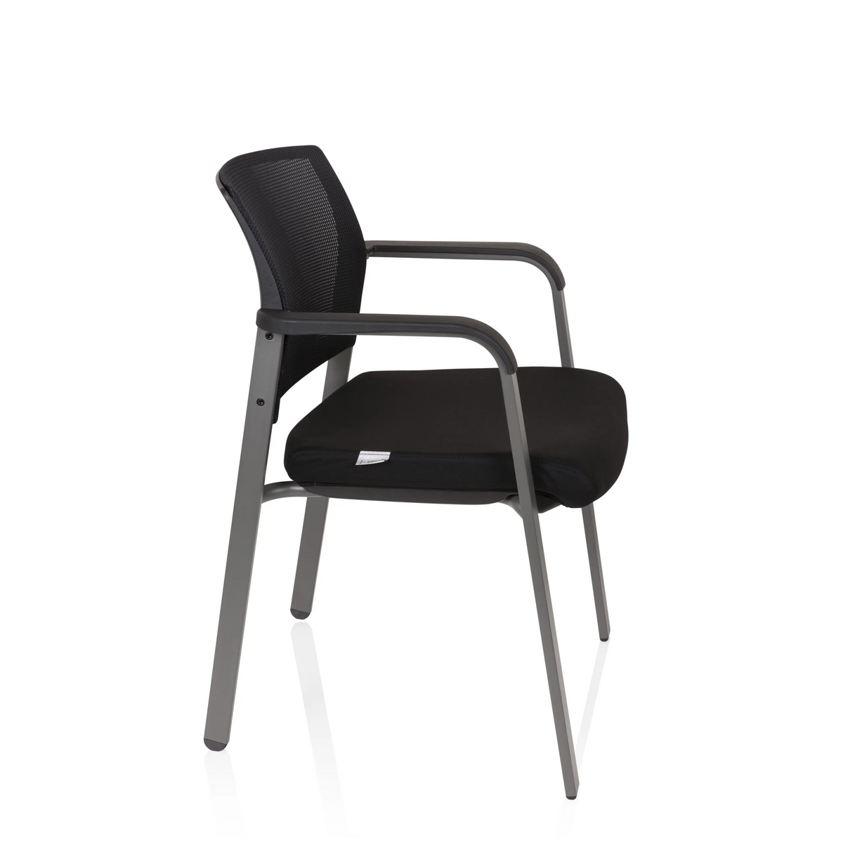 Black Four-legged chair MEET with mesh back and armrests by hjh OFFICE – 360-degree view (side profile 80°)