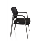 Black Four-legged chair MEET with mesh back and armrests by hjh OFFICE – 360-degree view (side profile 80°)