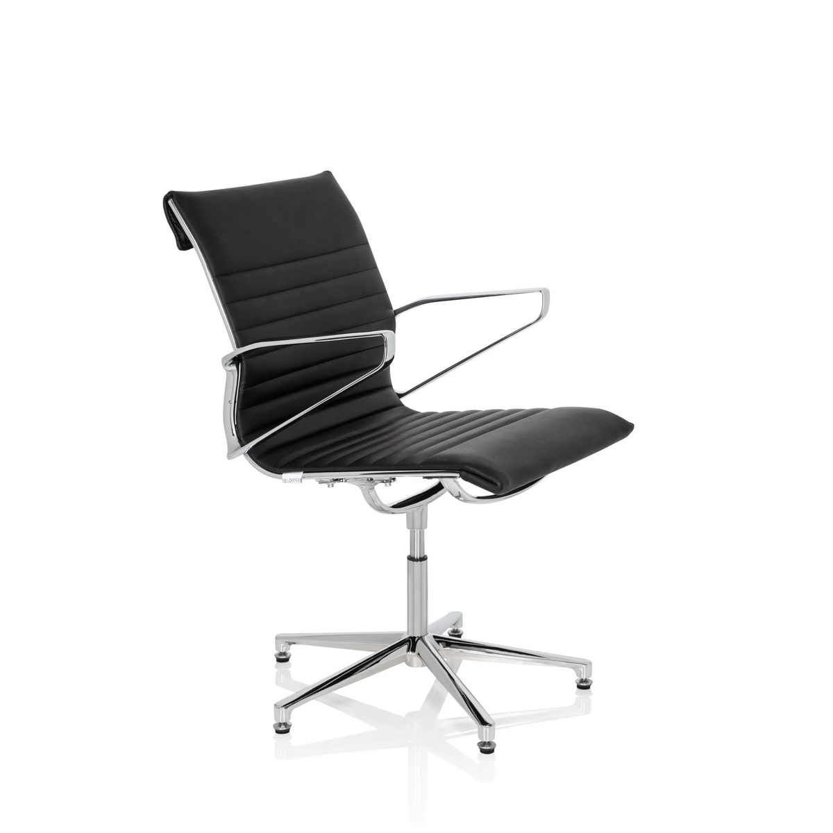 Black guest chair PARIBA V IV with quilted upholstery and five-caster base by hjh OFFICE – 360-degree view (front three-quarter view 60°)