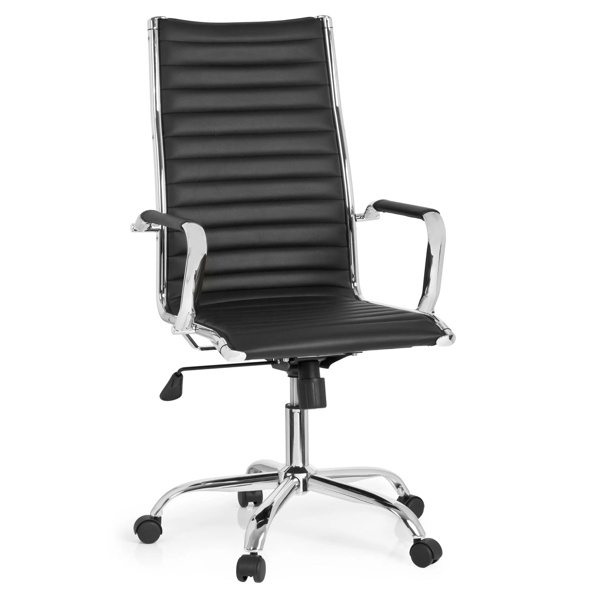 Black Professional Executive Chair VEMONA 20 with diamond stitching, armrests and five-caster base by hjh OFFICE – 360-degree view (front view 20°)