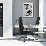 Professional Executive Chair VITORO ECO in black with a high backrest and star base in front of a white desk by hjh OFFICE