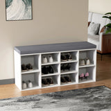 White Shoe Cabinet ESTHA 10 with grey seat pad and twelve open compartments by hjh LIVING