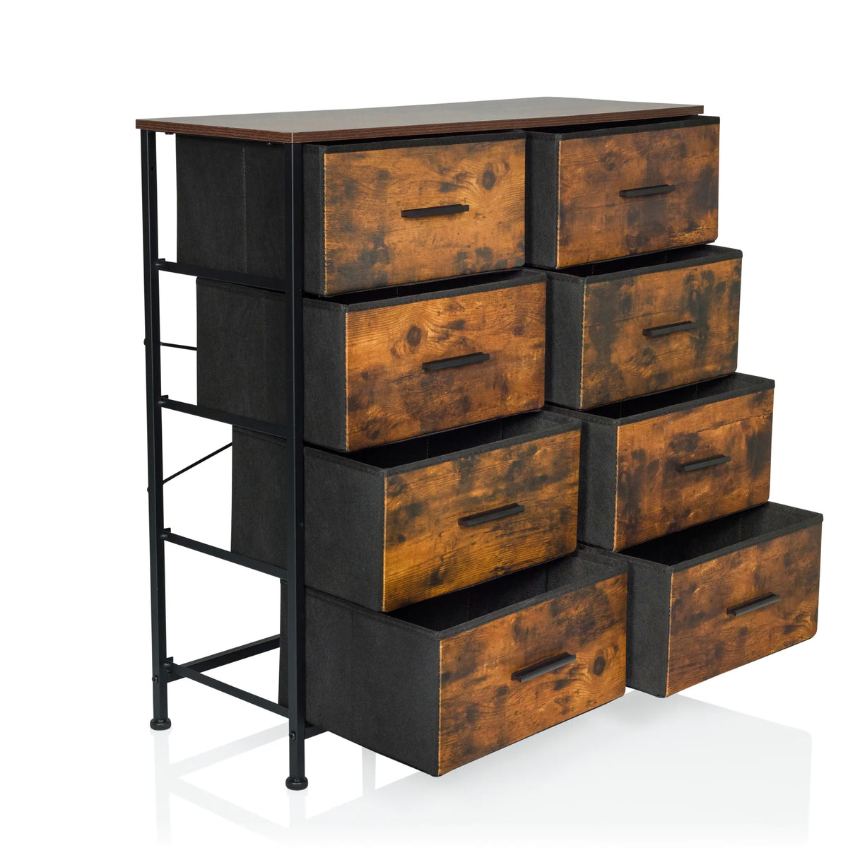 RAGALA LIGHT chest of drawers in smoked oak with eight drawers and a black metal frame by hjh LIVING
