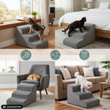 Grey pet stairs PAWY STEP 3 in various application situations by hjh LIVING (AI-generated image)