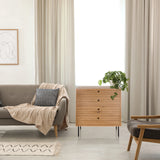 Kommode LINNO K aus Eiche mit drei Schubladen und schwarzen Metallfüßen von hjh LIVING
