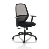 Black Professional Office Chair CARLOW I with mesh back and five-caster base by hjh OFFICE – 360-degree view (front three-quarter view 30°)