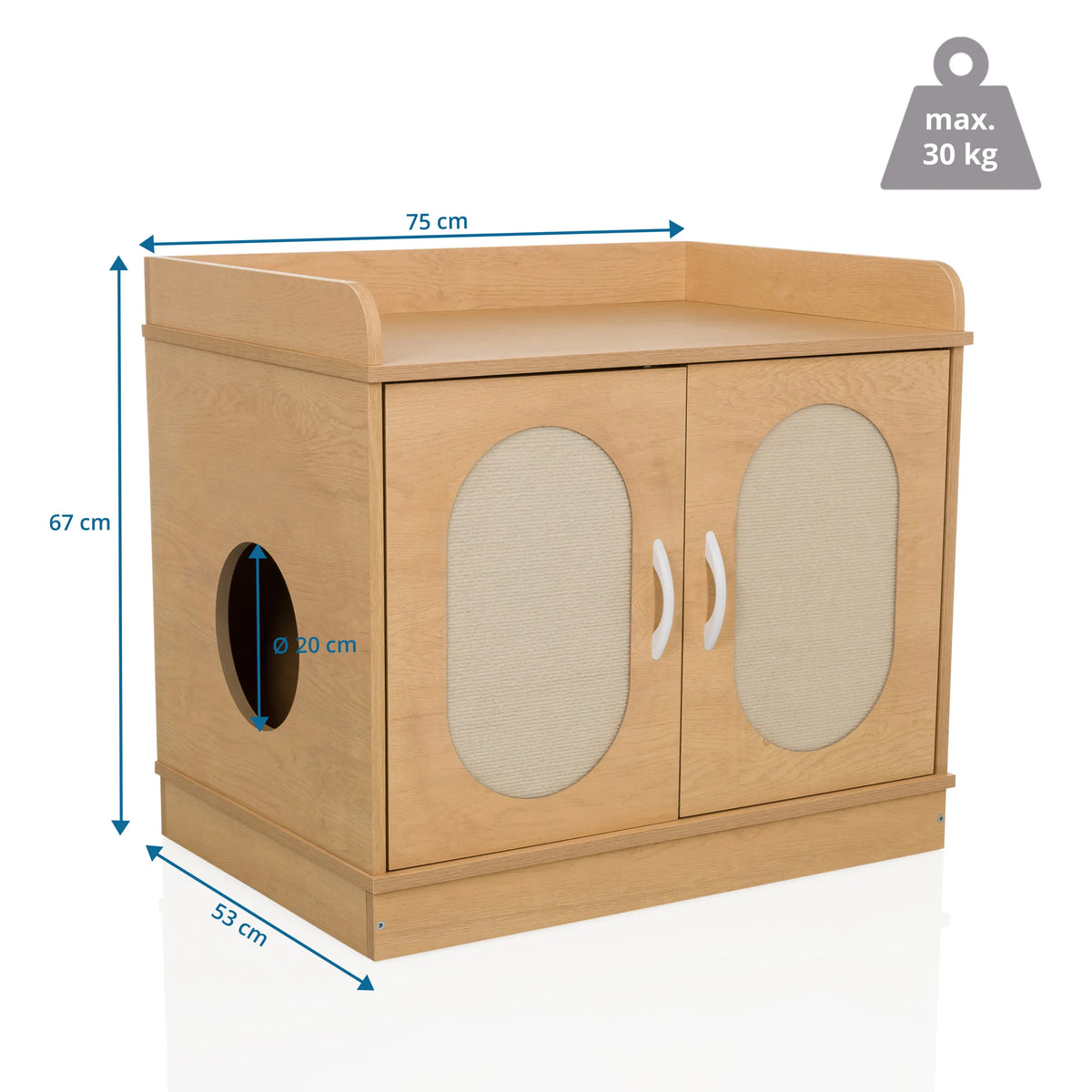 Dimensional view of the Cat house KITTYHOME 2 with 75 × 67 cm and maximum load capacity of 30 kg by hjh LIVING