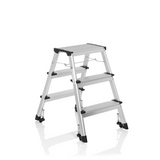 Silver Folding Ladder SOLID IV made of aluminium with three steps by hjh OFFICE – 360-degree view (front three-quarter view 40°)