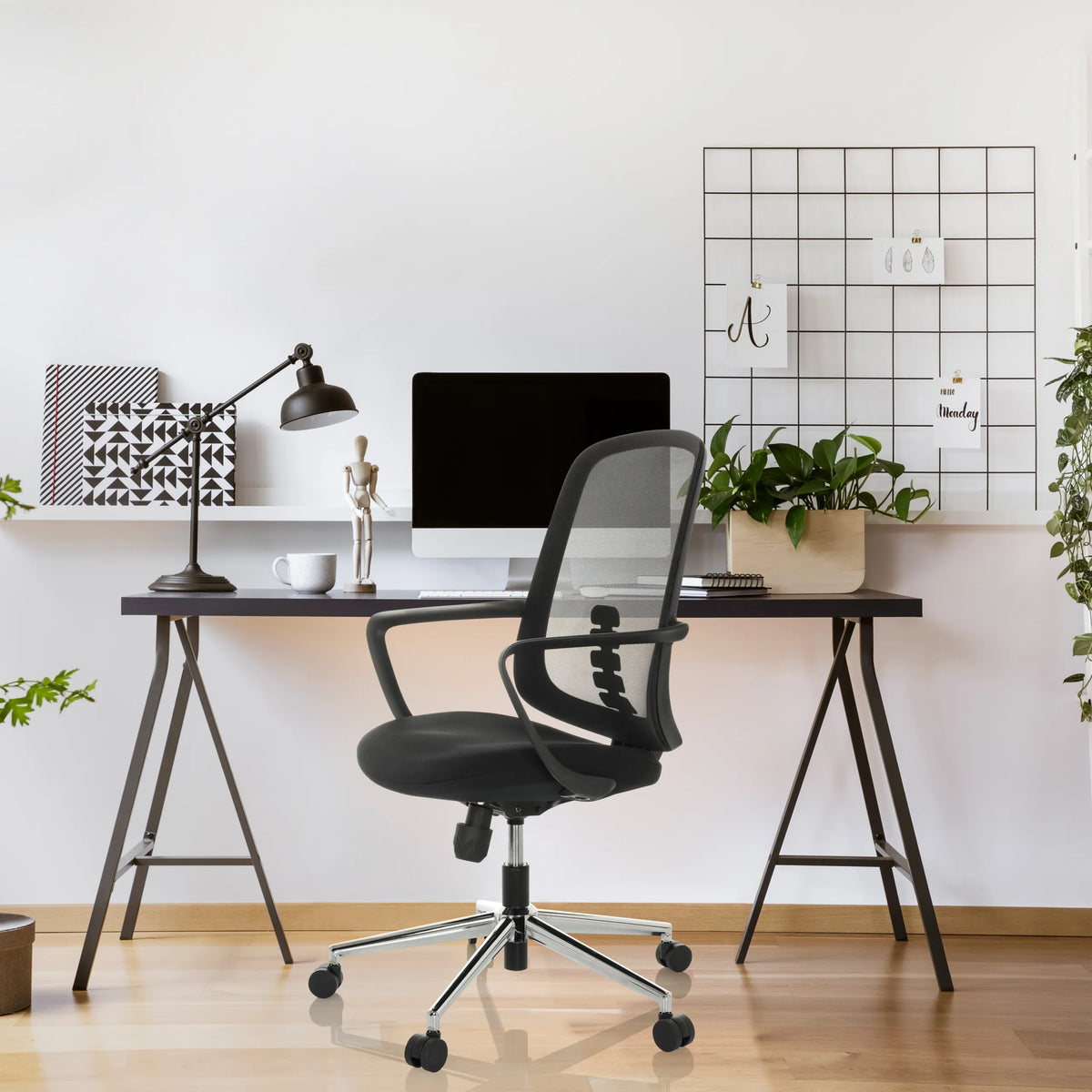 Black Home Office Chair SEDIOLO B with mesh backrest and armrests by hjh OFFICE