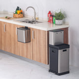 Wastepaper CLEAN 3 in silver with a 32 litre capacity in a kitchen by hjh OFFICE