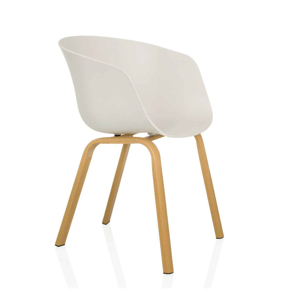 White Shell chair OSLO W with four light wooden legs by hjh LIVING – 360-degree view (front three-quarter view 60°)