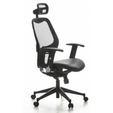 Black Professional Office ChAIR-PORT with mesh back, leather seat and five-caster base by hjh OFFICE – 360-degree view (front three-quarter view 60°)