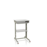 Grey Standing desk WORKSTATION with shelf and four casters by hjh OFFICE – 360-degree view (front view 20°)