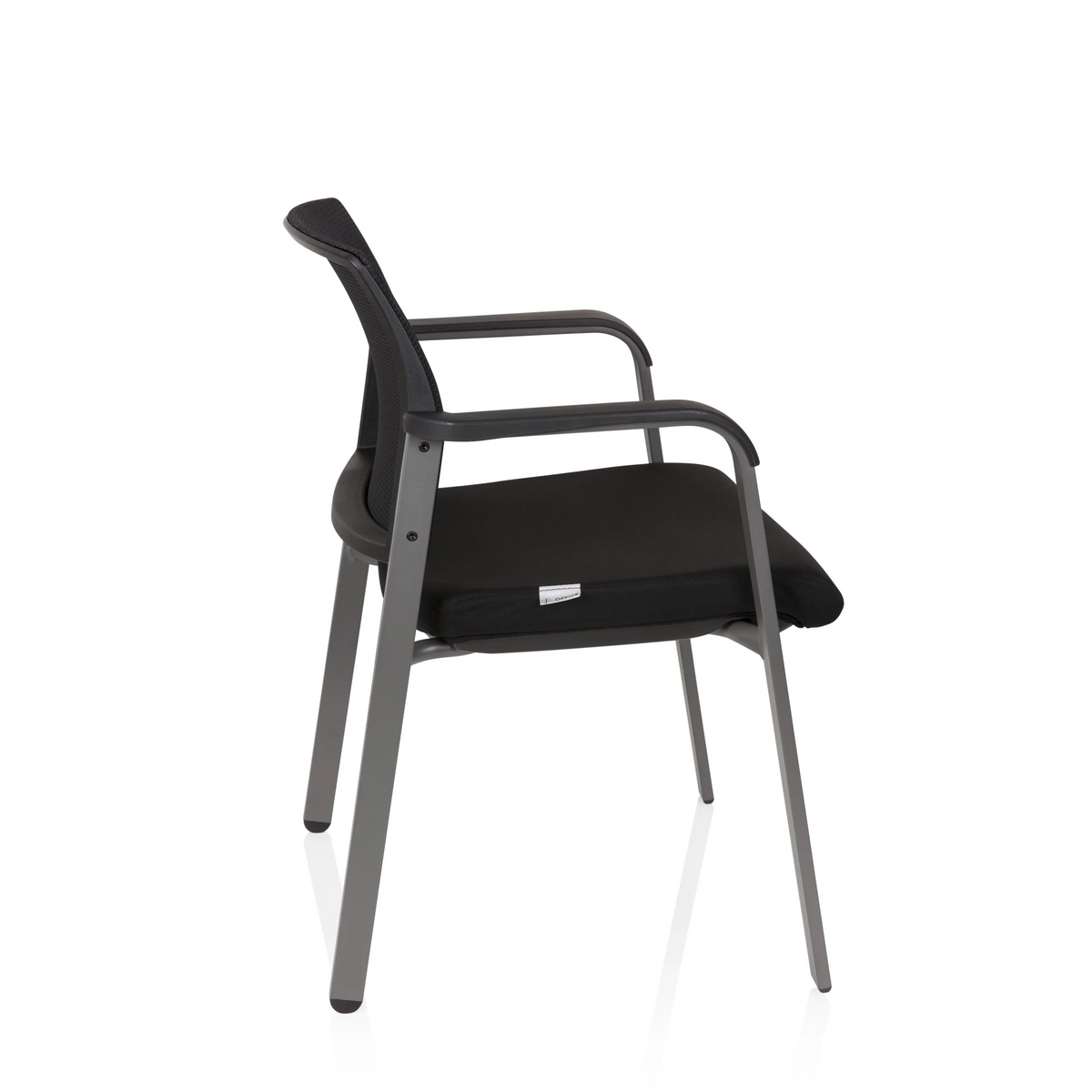 Black Four-legged chair MEET with mesh back and armrests by hjh OFFICE – 360-degree view (side profile 100°)