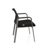 Black Four-legged chair MEET with mesh back and armrests by hjh OFFICE – 360-degree view (side profile 100°)