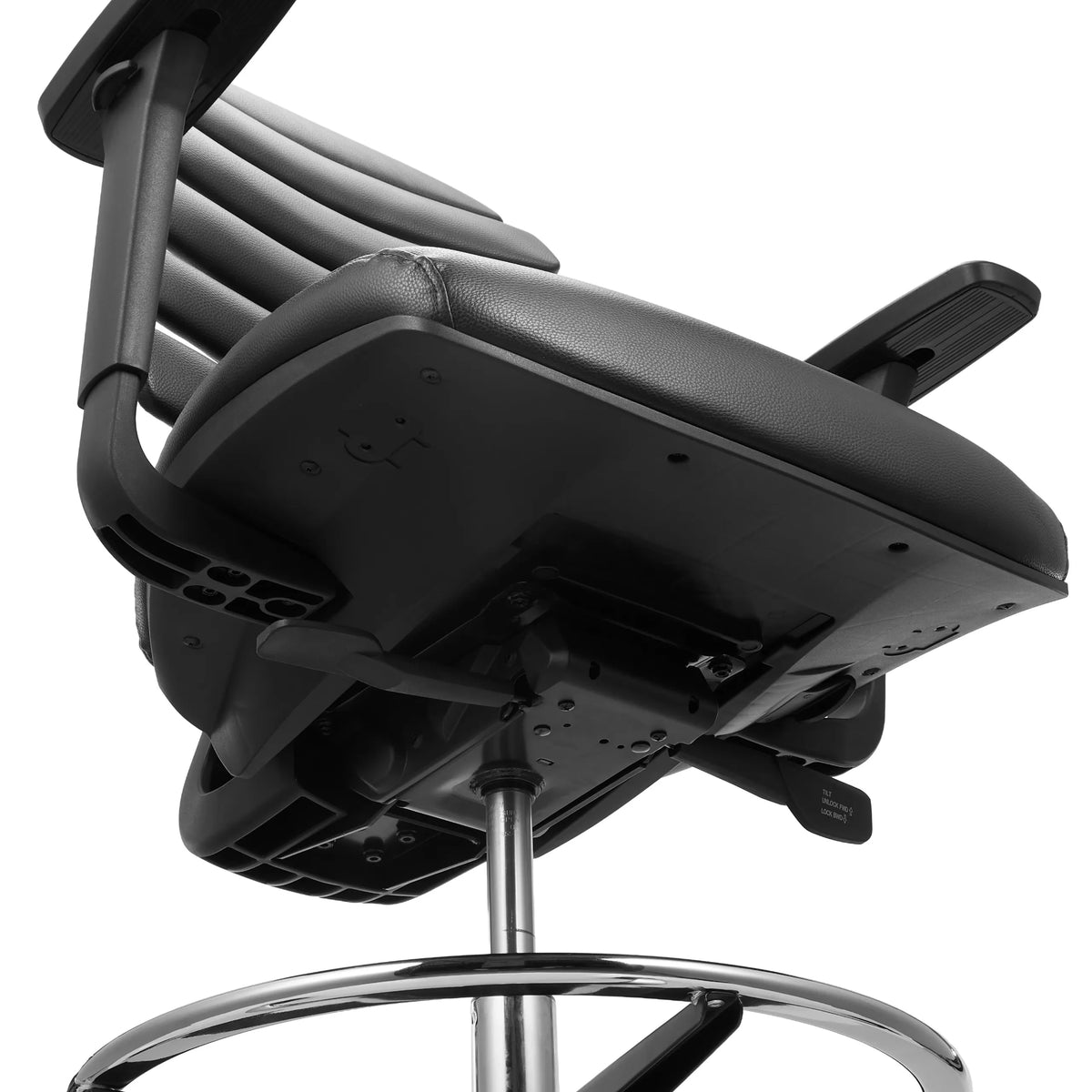 Underside of the seat and gas lift of the ERGO LINE II WORK counter chair in black faux leather by hjh OFFICE