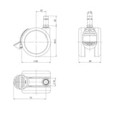 Technical drawing of the Castors 5x ROLO STOP 10mm/65mm with a diameter of 65 mm by hjh OFFICE