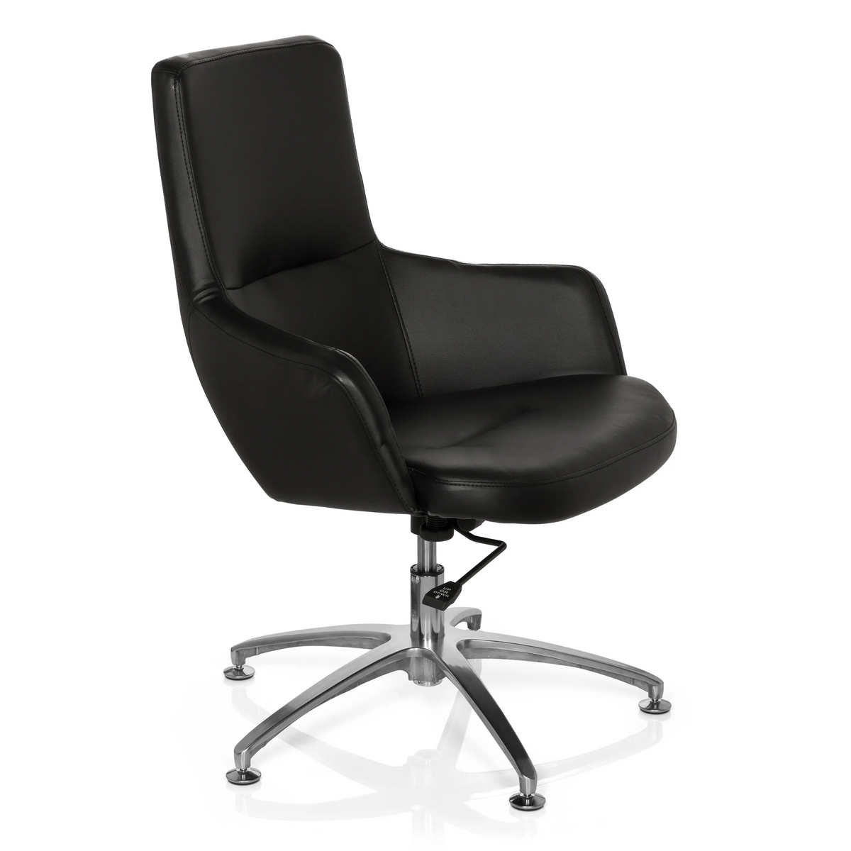 Black Lounge Chair SHAKE 300 with upholstery and glossy star base by hjh OFFICE – 360-degree view (front three-quarter view 60°)
