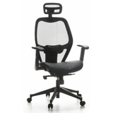 Black Professional Office ChAIR-PORT with mesh back, leather seat and five-caster base by hjh OFFICE – 360-degree view (front view 20°)