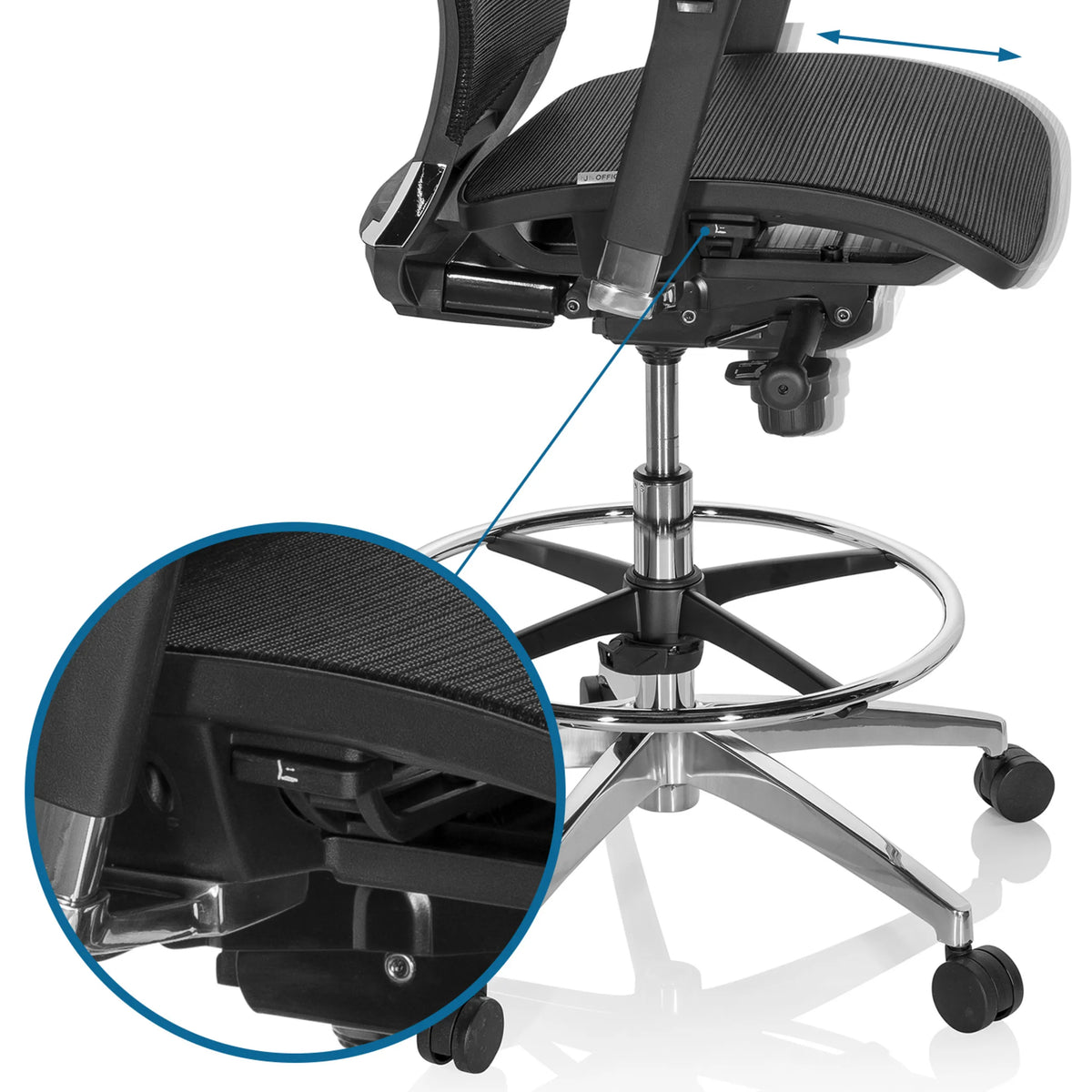Seat height adjustment and footring of the Counter chair TOP WORK 78 by hjh OFFICE