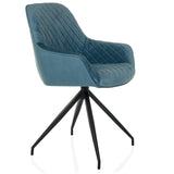 Blue-grey upholstered chair ELVERUM with stitching and black four-leg base by hjh LIVING – 360-degree view (front three-quarter view 60°)