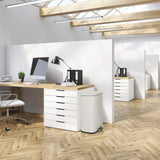 Beige CLEAN XV wastepaper bin with a 50 litre capacity next to a white desk by hjh OFFICE