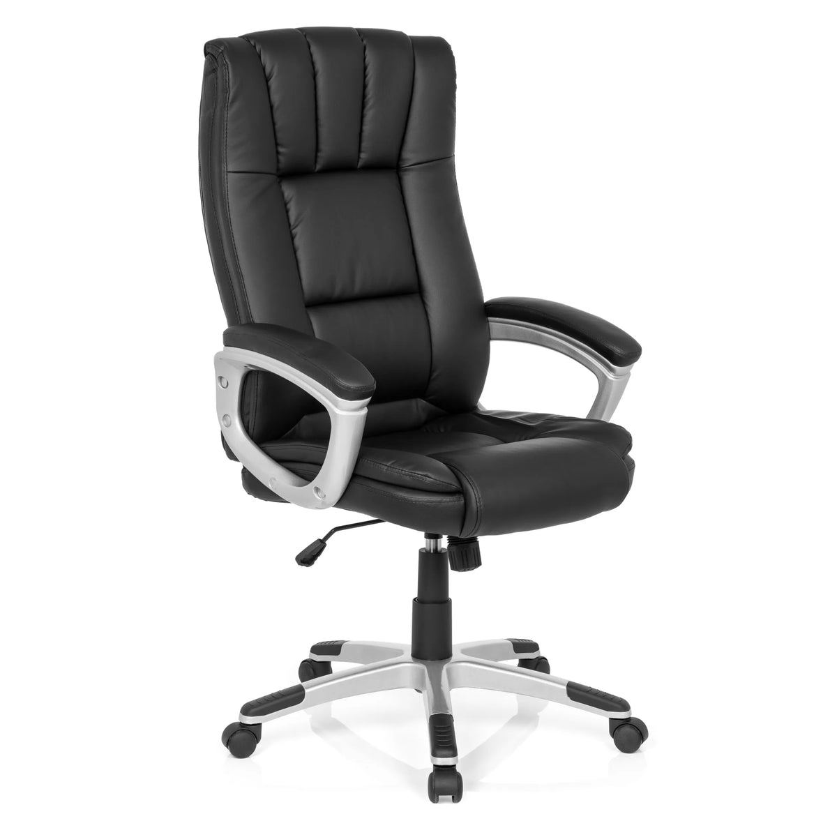 Black Home Office Chair RELAX CL150 with quilted cover and five-caster base by MyBuero – 360-degree view (front three-quarter view 40°)