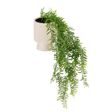 Artificial plant Filix in a cream-white, ribbed outer pot with green foliage by hjh OFFICE