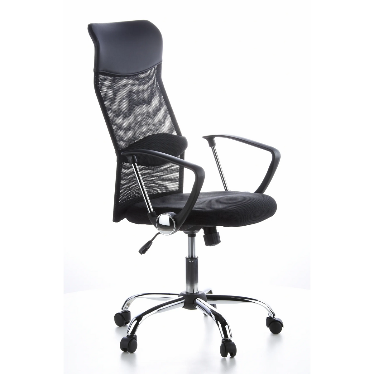 Black Home Office Executive Chair ARIA HIGH with mesh back and five-caster base by hjh OFFICE – 360-degree view (front three-quarter view 60°)
