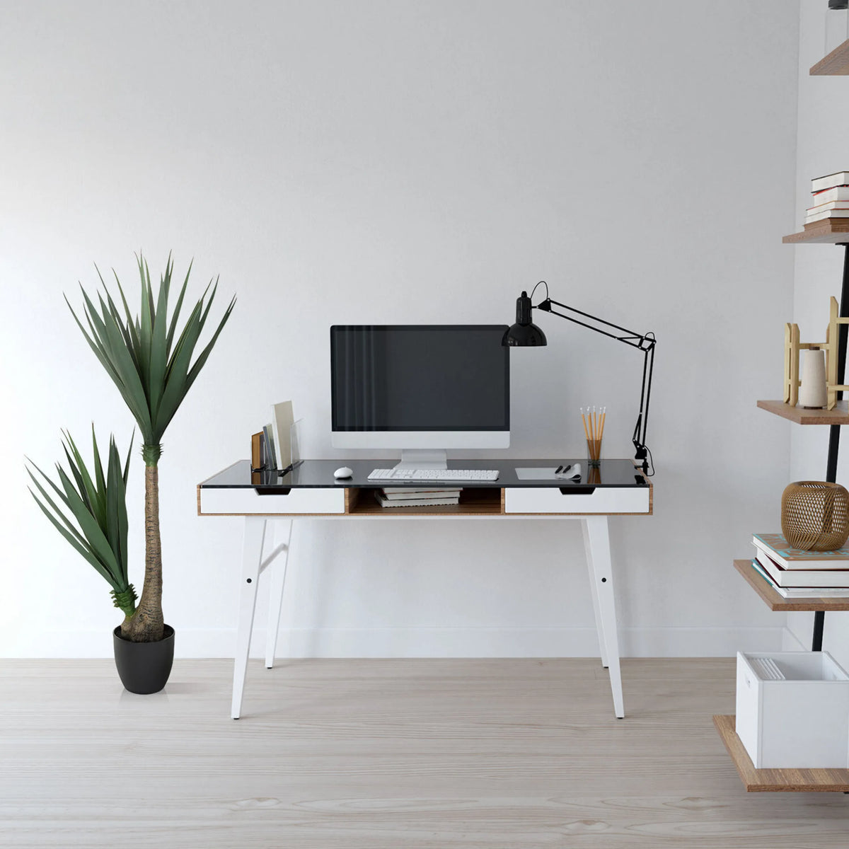 Artificial plant YUCCA in green with long pointed leaves in a black pot by hjh OFFICE
