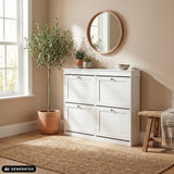White Estha 40 shoe cabinet with four drop-down compartments and round knobs by hjh LIVING (AI-generated image)