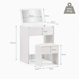 Technical drawing of the Glamdesk makeup mirror with a height of 75.5 cm and depth of 40 cm by hjh LIVING