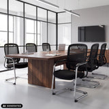 Black Ergomy Meet cantilever chairs at a conference table by hjh OFFICE (AI-generated image)