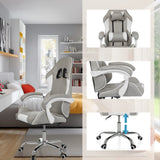 Gaming chair GAMEBREAKER W03 in grey-white with detailed views of the armrest, headrest and height adjustment by MyBuero