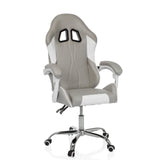 Grey and white Gaming chair GAMEBREAKER W03 with two headrest openings and a five-caster base by MyBuero – 360-degree view (front view 15°)