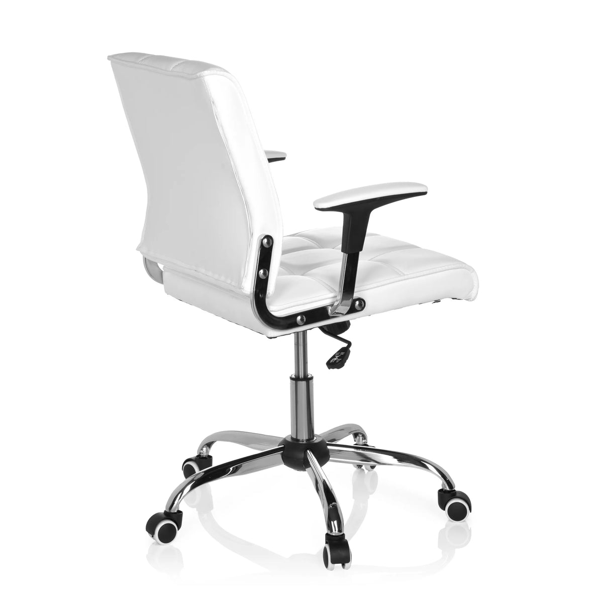 White Home Office Chair ERNESTO with quilted upholstery and five-caster base by hjh OFFICE – 360-degree view (rear three-quarter view 120°)
