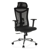 Black Professional Office Chair KAMIAK with mesh back and five-caster base by hjh OFFICE – 360-degree view (front three-quarter view 30°)