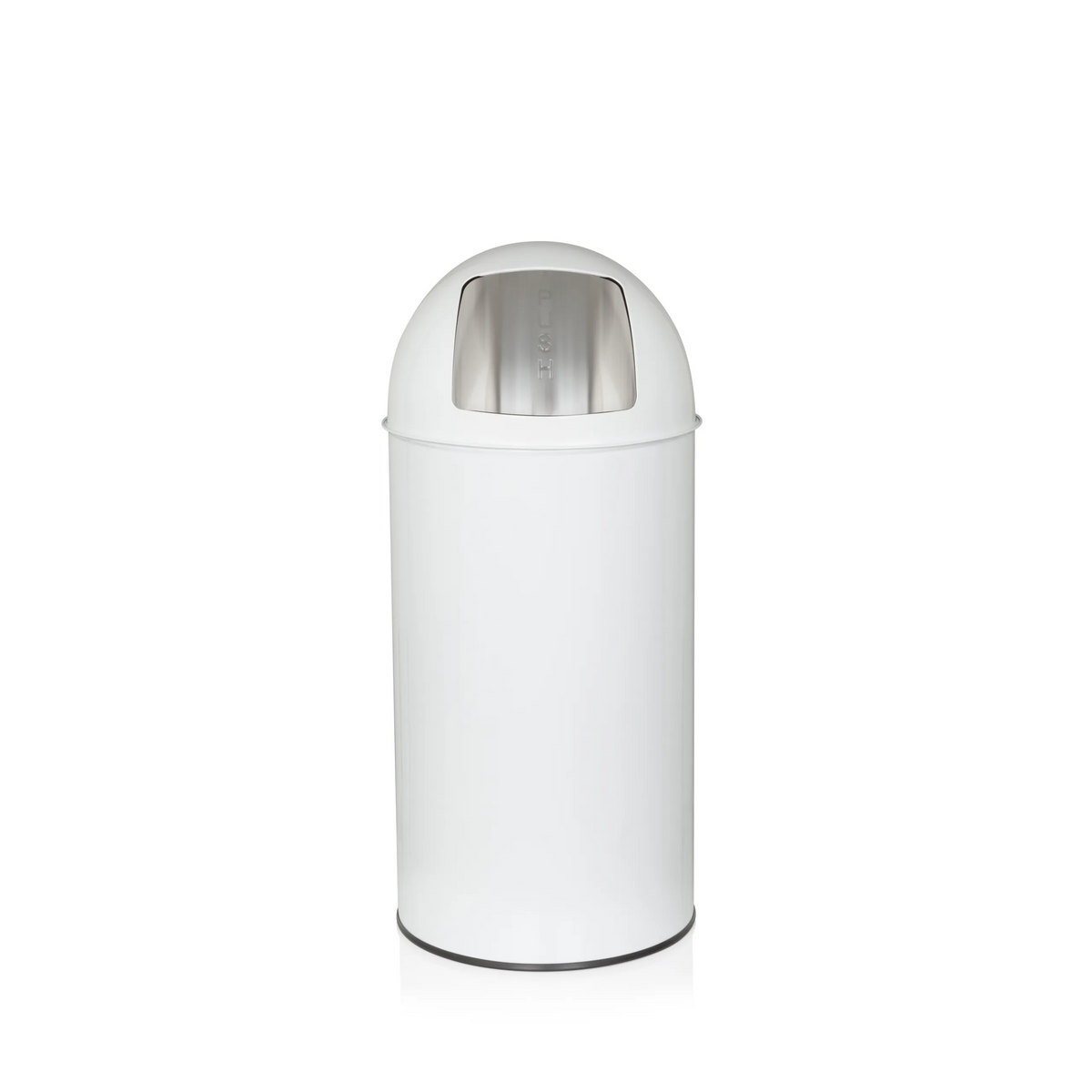 White wastepaper PUSH 35L with a rounded top and silver disposal opening by hjh OFFICE – 360-degree view (front view 0°)