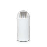 White wastepaper PUSH 35L with a rounded top and silver disposal opening by hjh OFFICE – 360-degree view (front view 0°)
