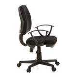 Black Home Office Chair CITY 10 with mesh back, armrests and five-caster base by hjh OFFICE – 360-degree view (side profile 80°)