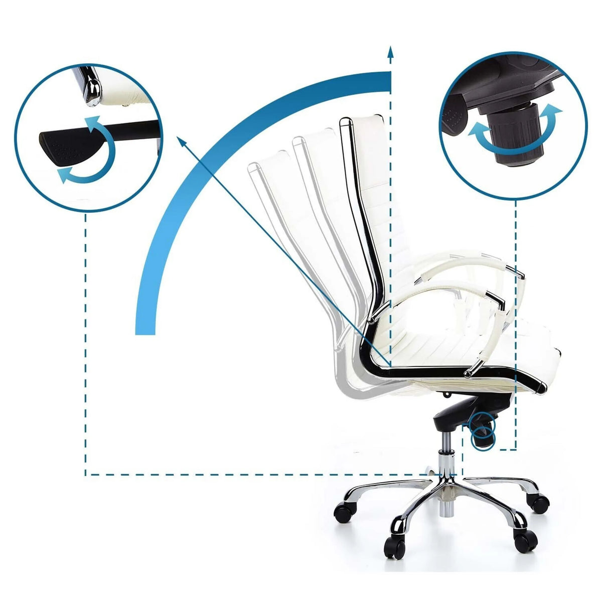 Tilt mechanism and adjustment wheels of the cream-white Professional Executive Chair PARMA 20 by hjh OFFICE