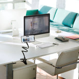 Black Mobile phone & tablet holder FLEXMOBI with flexible gooseneck and table clamp by hjh OFFICE