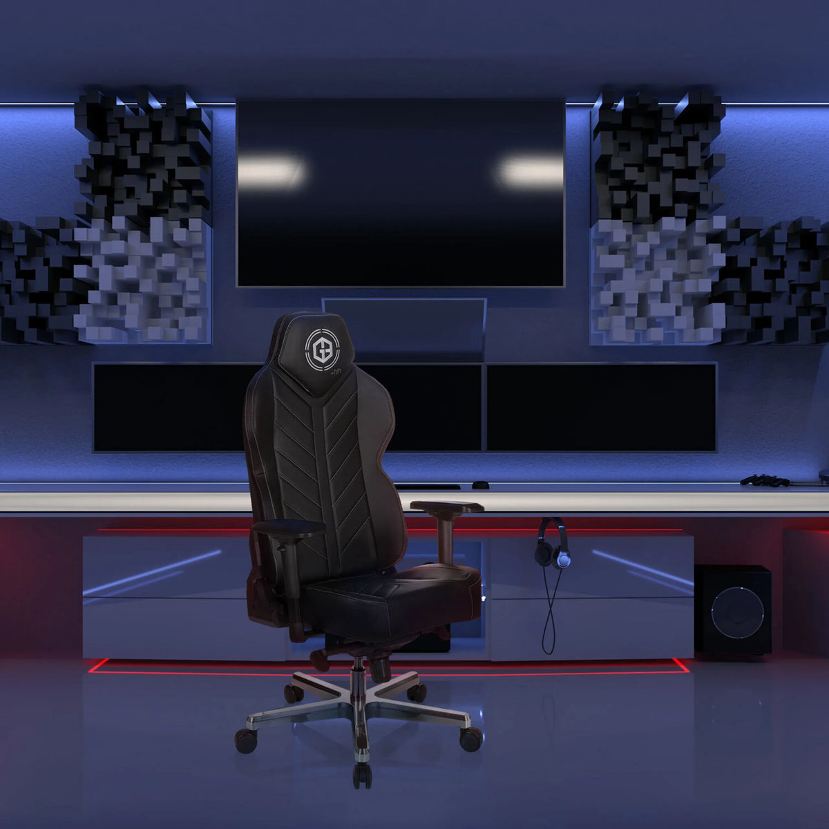 Black Gaming chair GAMEBREAKER COLOSSUS with logo on the headrest and armrests by hjh OFFICE