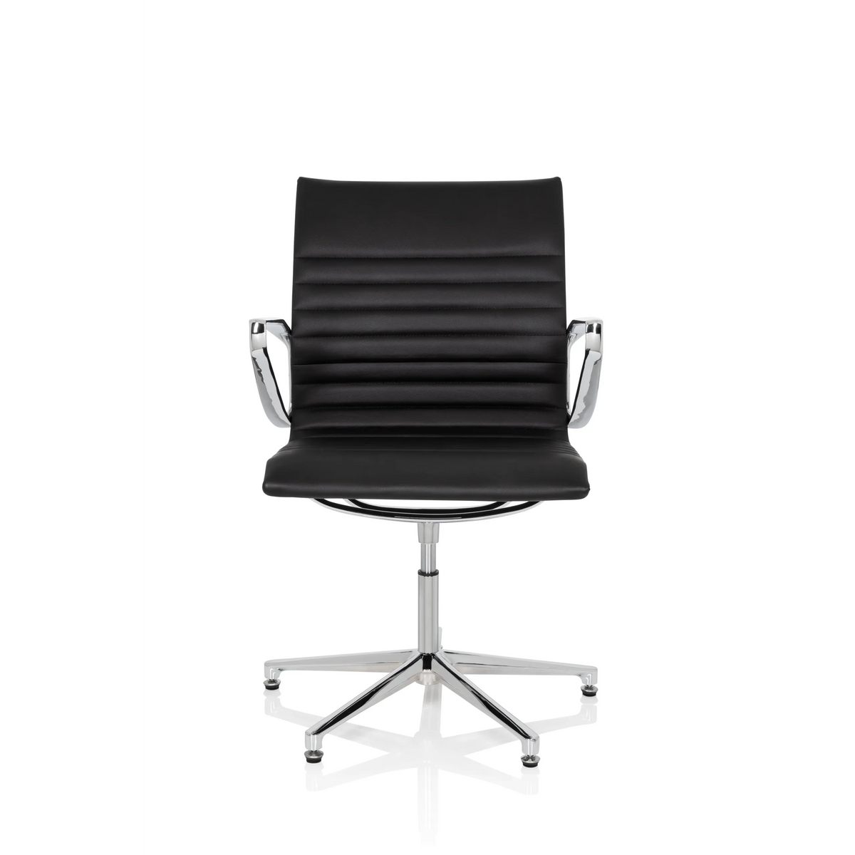 Black guest chair PARIBA V IV with quilted upholstery and five-caster base by hjh OFFICE – 360-degree view (front view 0°)
