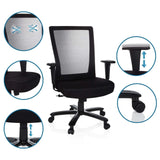XXL EXTENDER swivel chair in black with mesh backrest, adjustable armrests and gas lift by hjh OFFICE