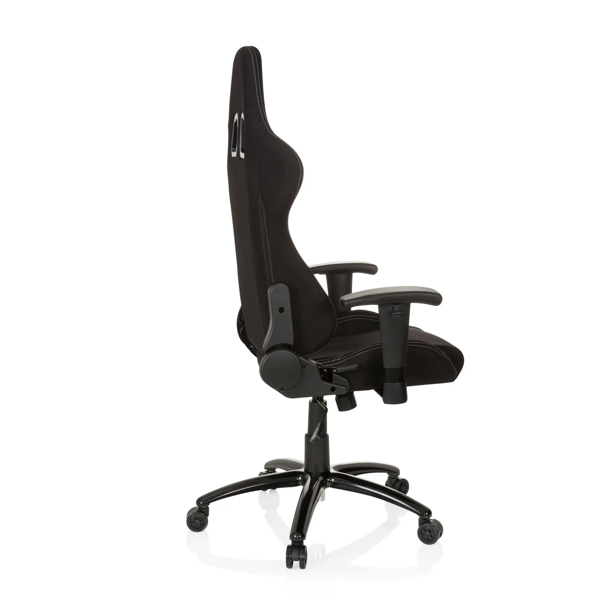 Black Gaming chair GAME FORCE with headrest, armrests and five-caster base by hjh OFFICE – 360-degree view (side profile 100°)