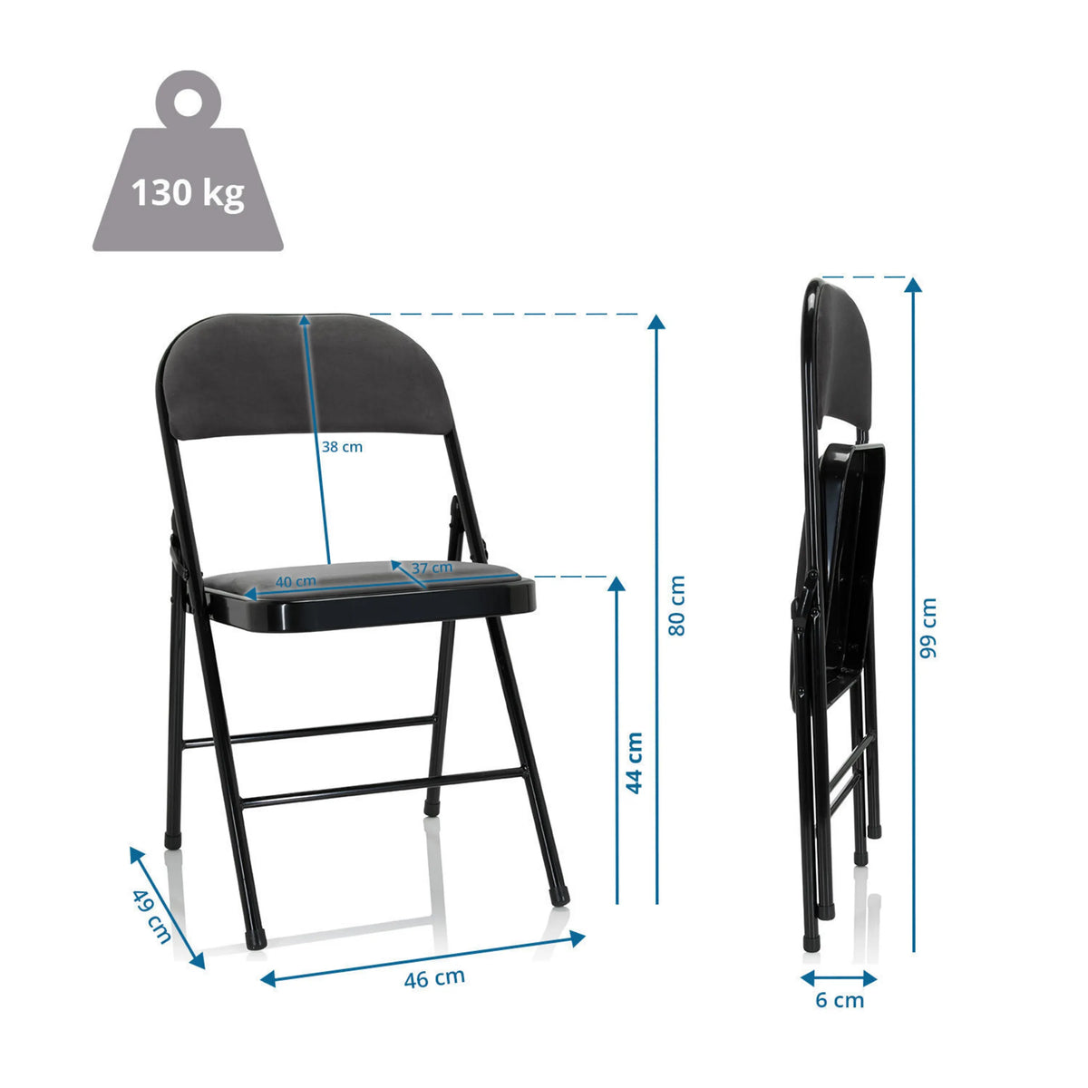 Dimensional drawing of the Folding chair TUDELA I with a height of 80 cm and a load capacity of 130 kg by hjh OFFICE