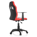Red and white TEEN GAME AL swivel chair for children with armrests and black five-caster base by hjh OFFICE – 360-degree view (rear three-quarter view 120°)